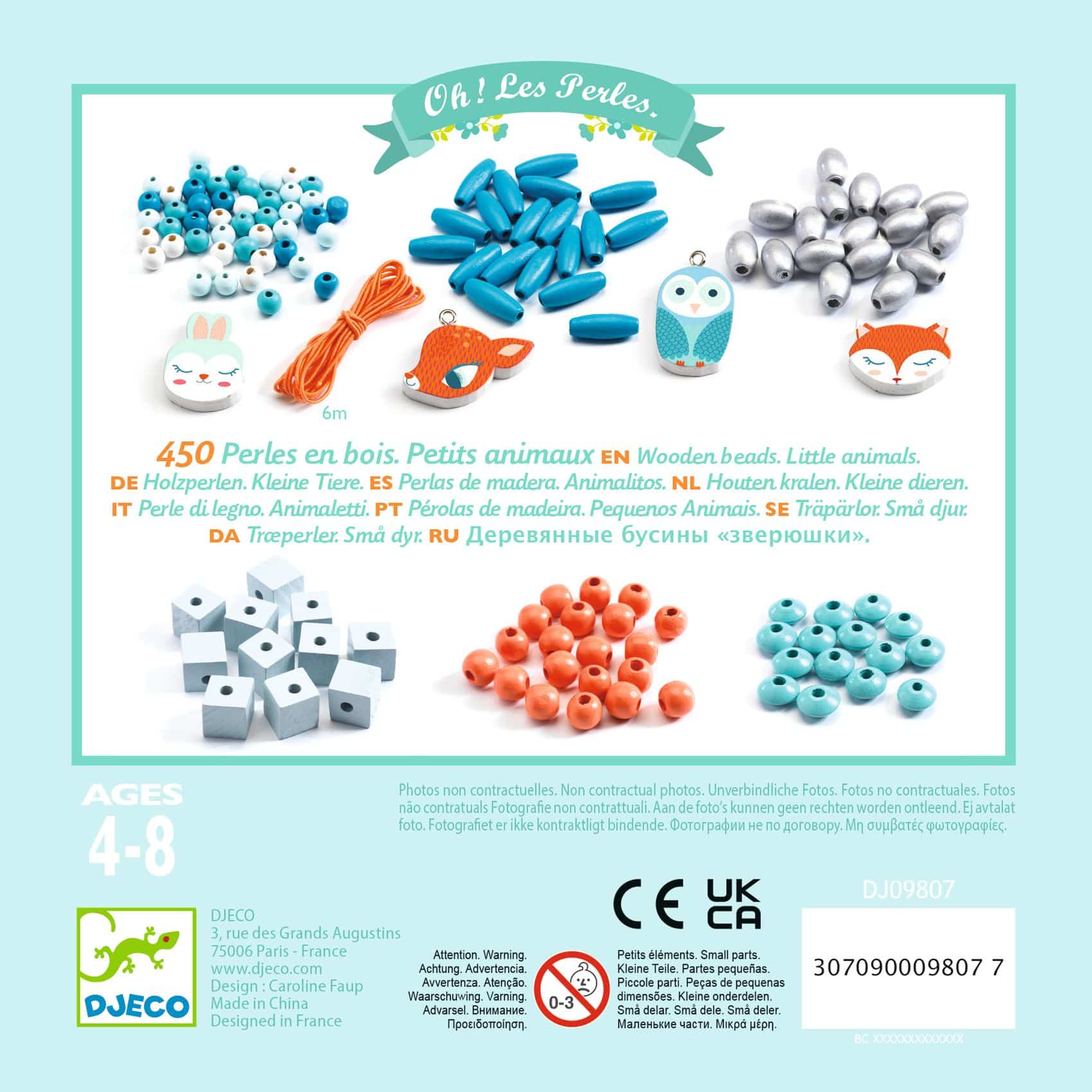 Djeco Träpärlor 450 st Små Djur - Bild 3