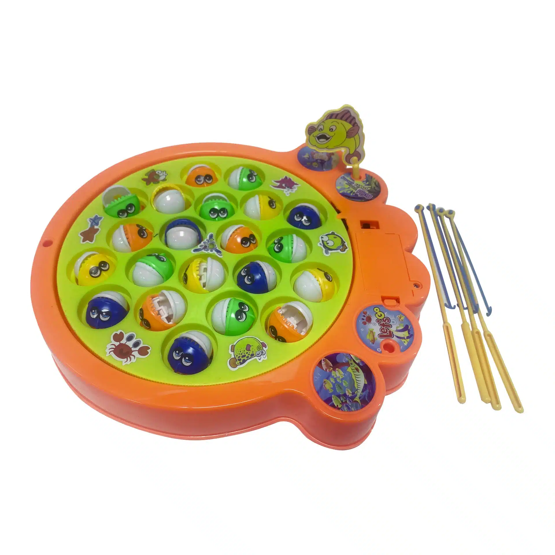 Fiskespel för barn med färgglada snurrande fiskar