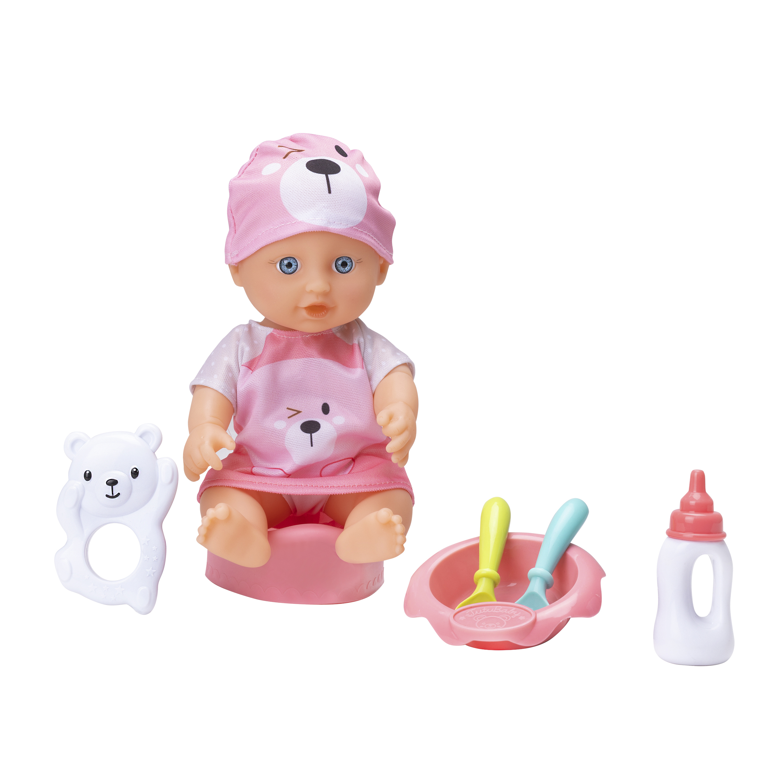 Ella babydocka 28 cm med skallra och matningstillbehör