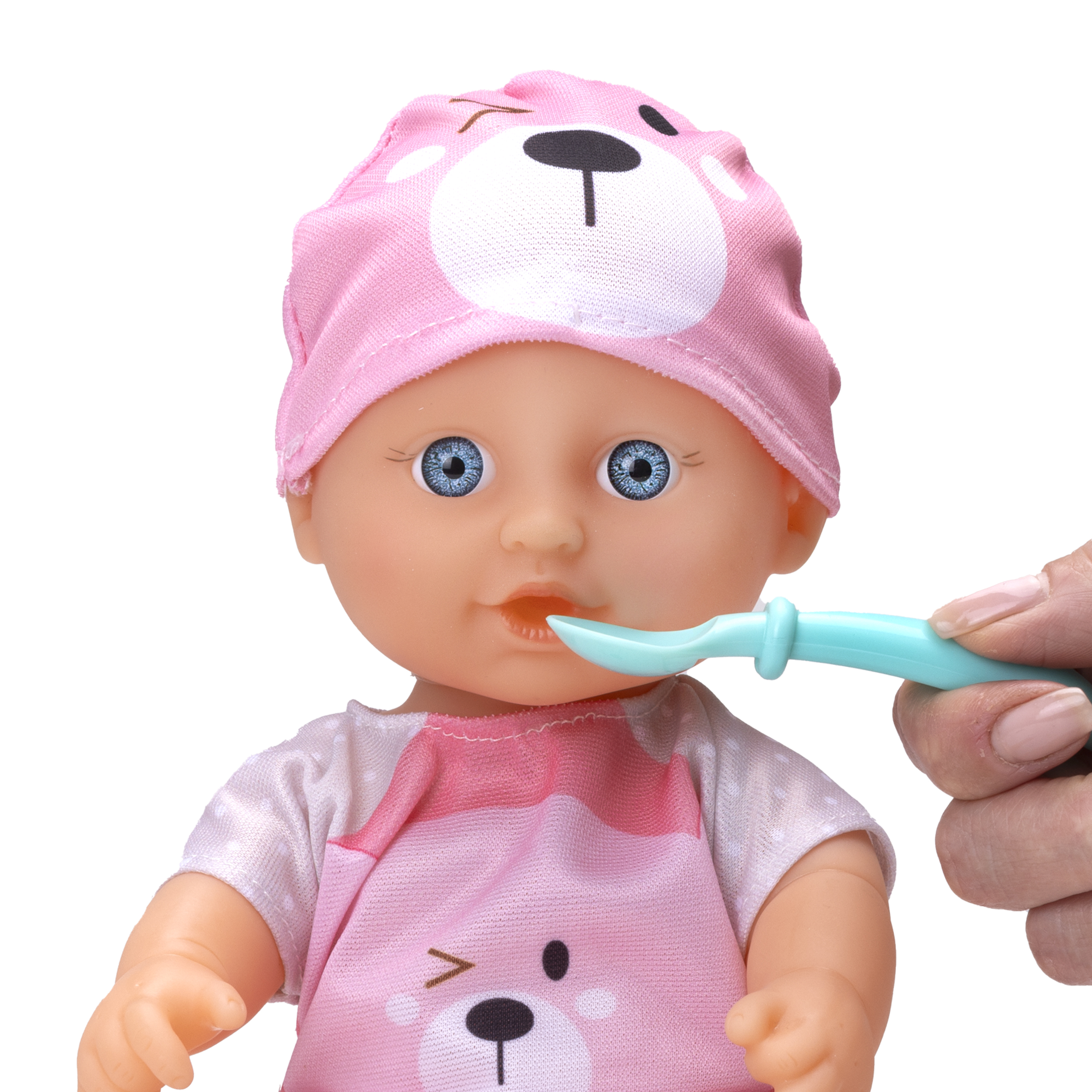 Babydocka med potta, nappflaska och matskål