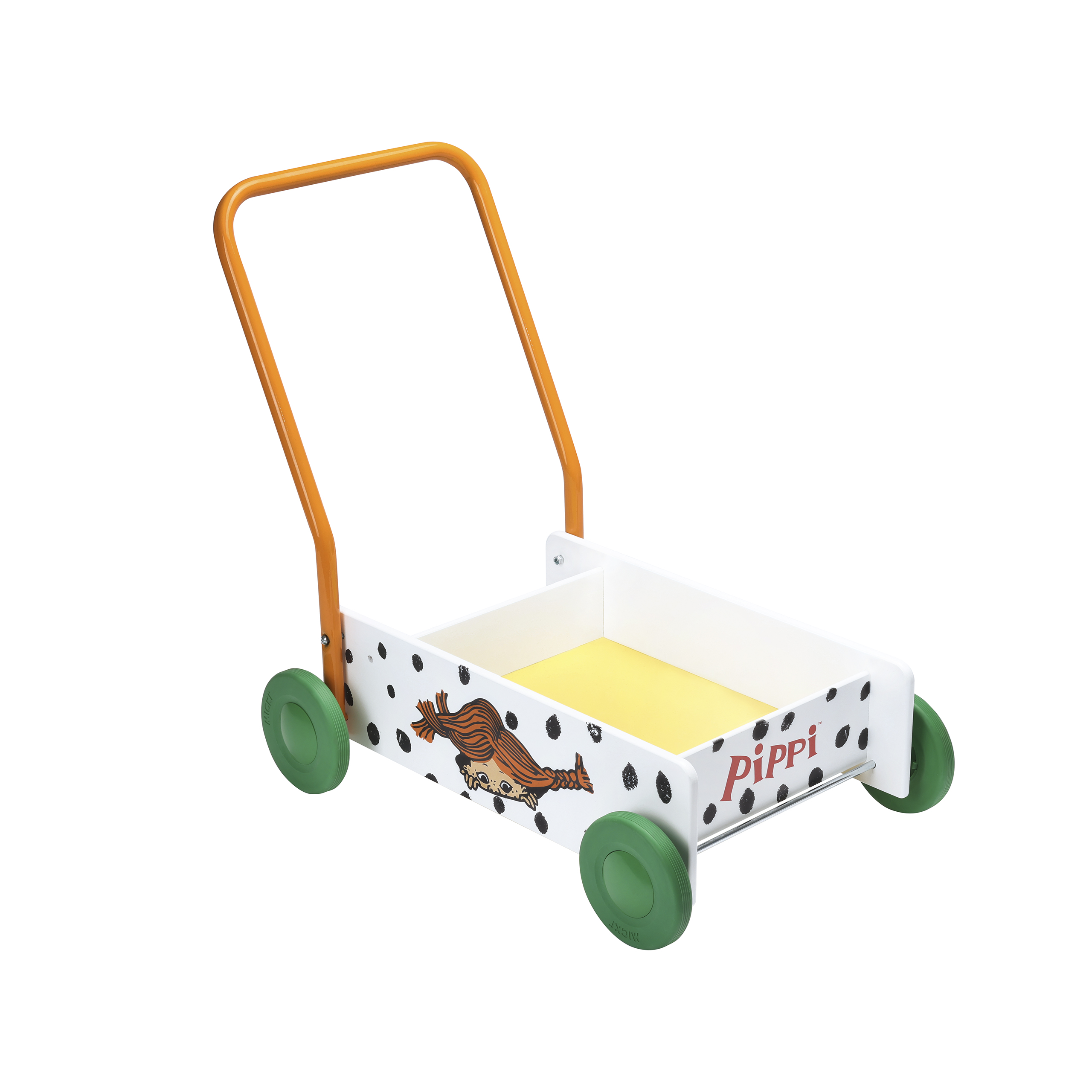 Pippi Lära-Gå-Vagn Prickig i trä för barn.