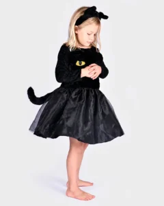 Kattdräkt barn svart med tutu svans och kattöron