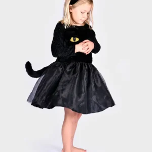 Kattdräkt barn svart med tutu svans och kattöron