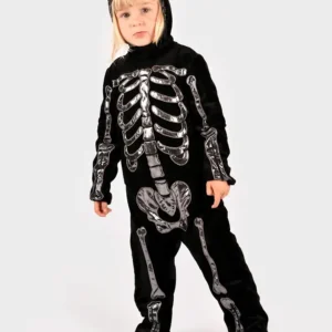 Skelettdräkt barn svart jumpsuit med huva